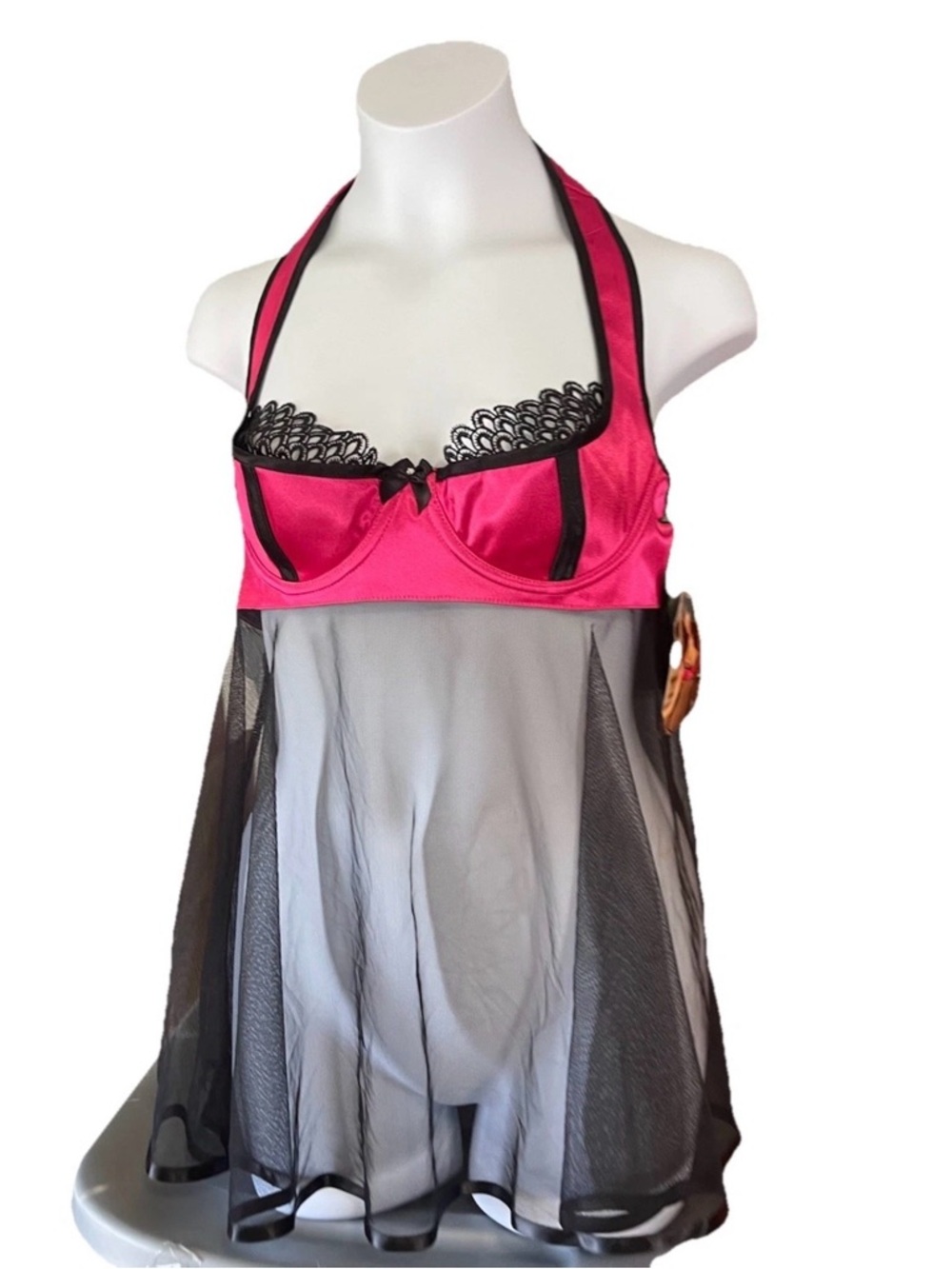 Shirley of Hollywood lingerie sheer Halter top pink size small NEW with tag